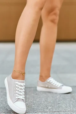 Damskie Boto Damskie Materiałowe Klasyczne Niskie Trampki Ciemnobeżowe Lennabella