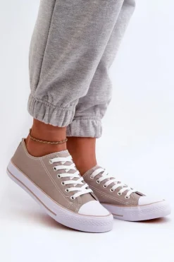 Damskie Boto Damskie Materiałowe Klasyczne Niskie Trampki Ciemnobeżowe Lennabella