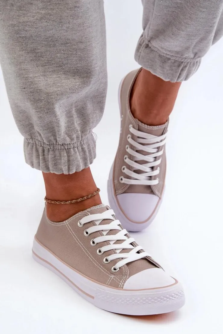 Damskie Boto Damskie Materiałowe Klasyczne Niskie Trampki Ciemnobeżowe Lennabella