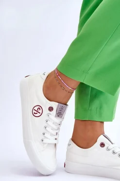 Cross Jeans Trampki Damskie Cross Jeans|Trampki Damskie Niskie*Damskie Materiałowe Tenisówki LL2R4043 Białe Biały