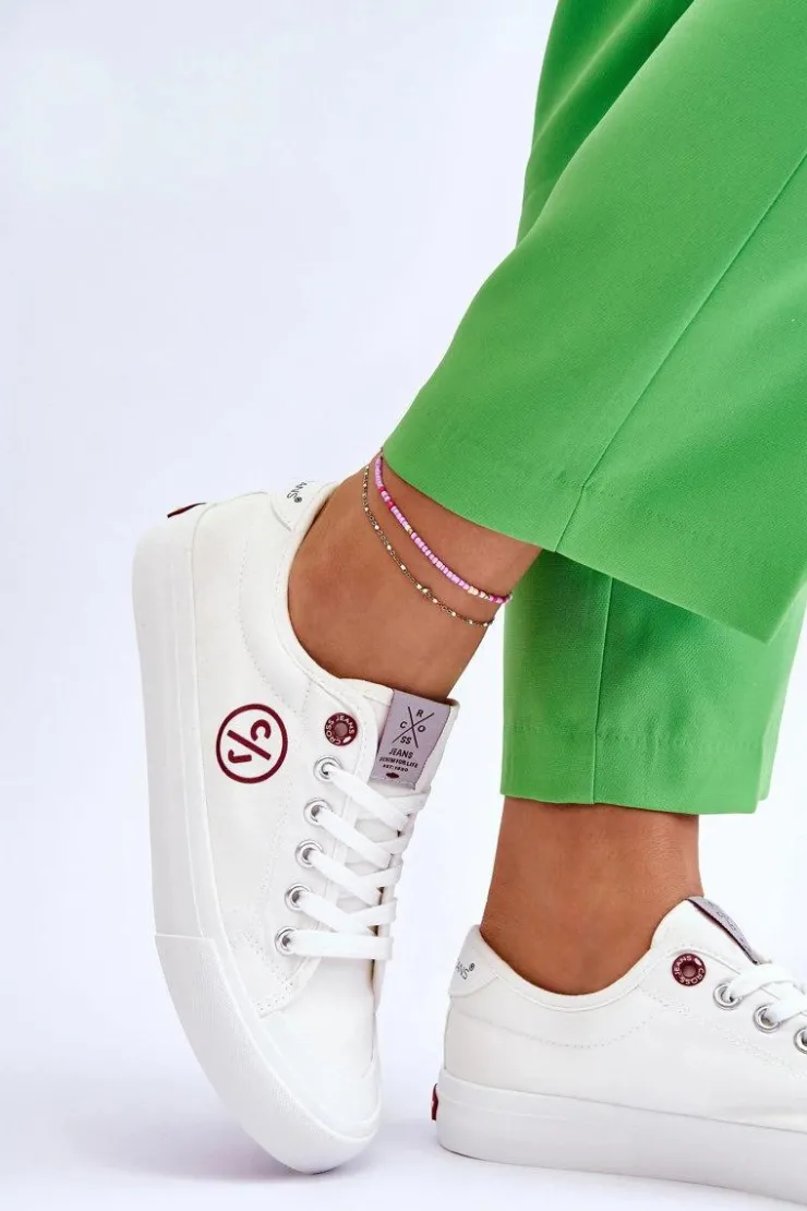 Cross Jeans Trampki Damskie Cross Jeans|Trampki Damskie Niskie*Damskie Materiałowe Tenisówki LL2R4043 Białe Biały