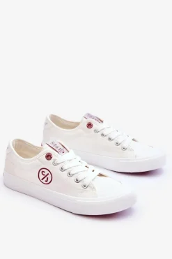 Cross Jeans Trampki Damskie Cross Jeans|Trampki Damskie Niskie*Damskie Materiałowe Tenisówki LL2R4043 Białe Biały