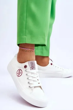Cross Jeans Trampki Damskie Cross Jeans|Trampki Damskie Niskie*Damskie Materiałowe Tenisówki LL2R4043 Białe Biały