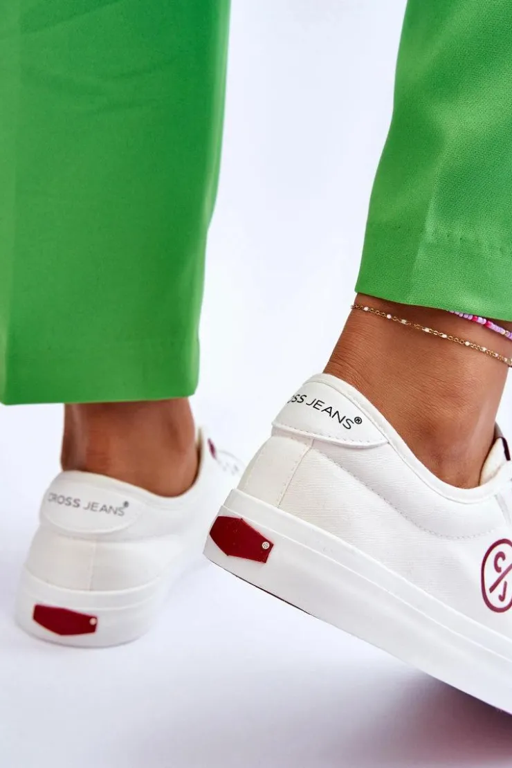 Cross Jeans Trampki Damskie Cross Jeans|Trampki Damskie Niskie*Damskie Materiałowe Tenisówki LL2R4043 Białe Biały