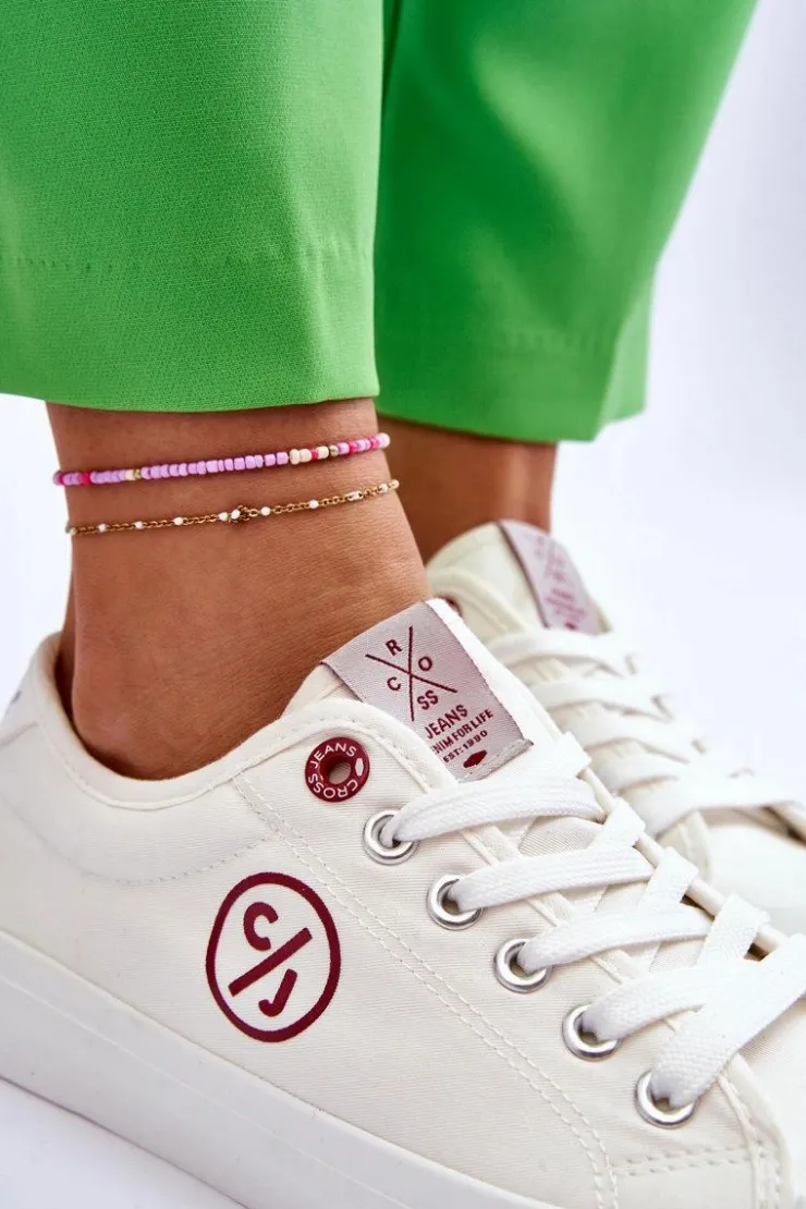 Cross Jeans Trampki Damskie Cross Jeans|Trampki Damskie Niskie*Damskie Materiałowe Tenisówki LL2R4043 Białe Biały