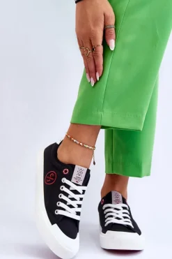 Damskie Cross Jeans Damskie Materiałowe Tenisówki LL2R4044 Czarne