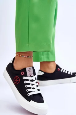 Damskie Cross Jeans Damskie Materiałowe Tenisówki LL2R4044 Czarne