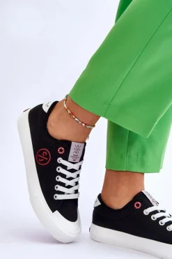 Damskie Cross Jeans Damskie Materiałowe Tenisówki LL2R4044 Czarne