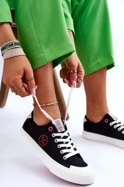 Damskie Cross Jeans Damskie Materiałowe Tenisówki LL2R4044 Czarne