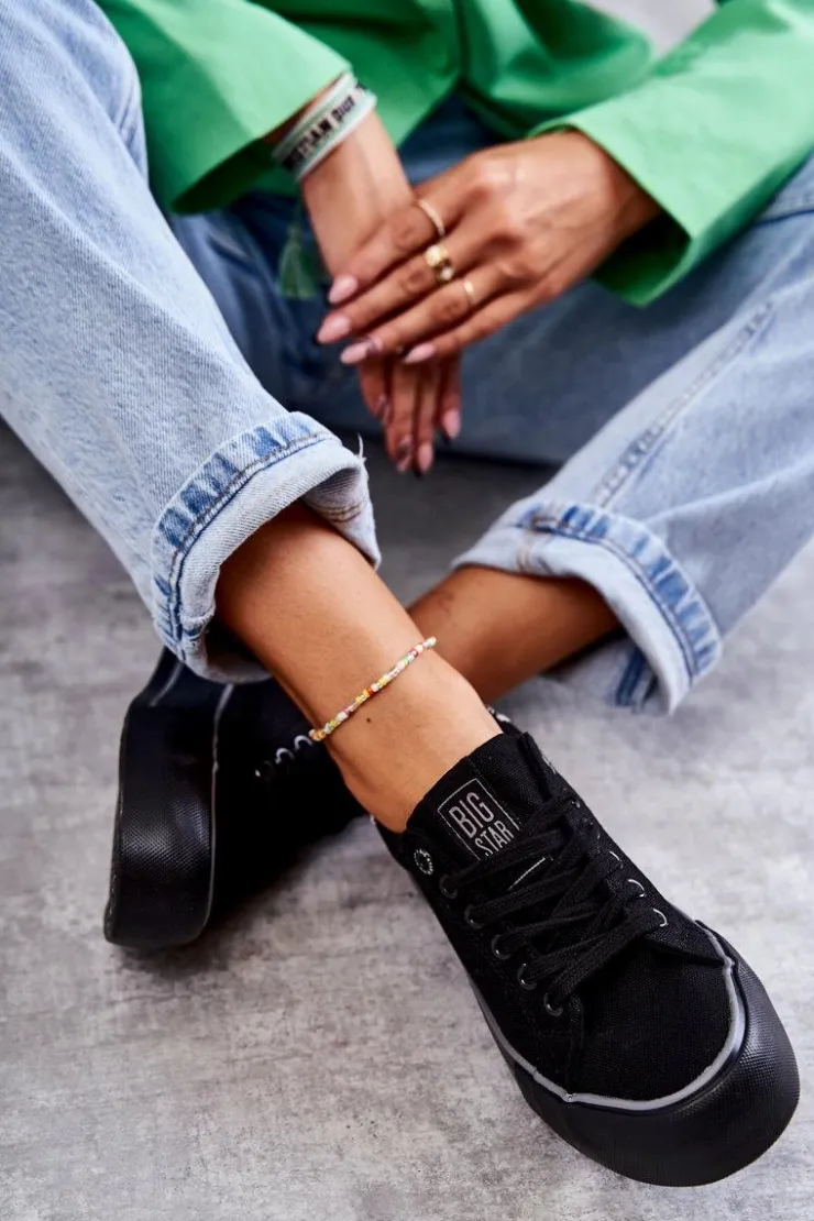 Big Star Shoes Trampki Damskie Big Star|Trampki Damskie Niskie*Damskie Materiałowe Trampki Big Star KK274036 Czarne