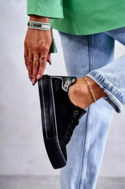 Big Star Shoes Trampki Damskie Big Star|Trampki Damskie Niskie*Damskie Materiałowe Trampki Big Star KK274036 Czarne