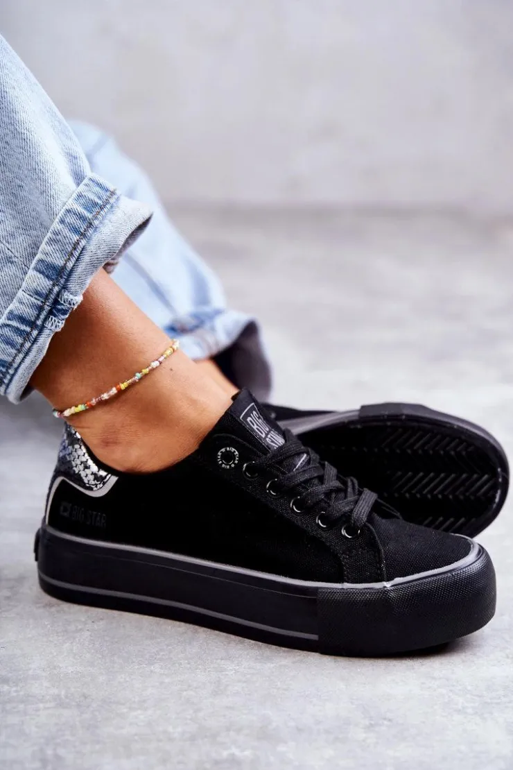 Big Star Shoes Trampki Damskie Big Star|Trampki Damskie Niskie*Damskie Materiałowe Trampki Big Star KK274036 Czarne