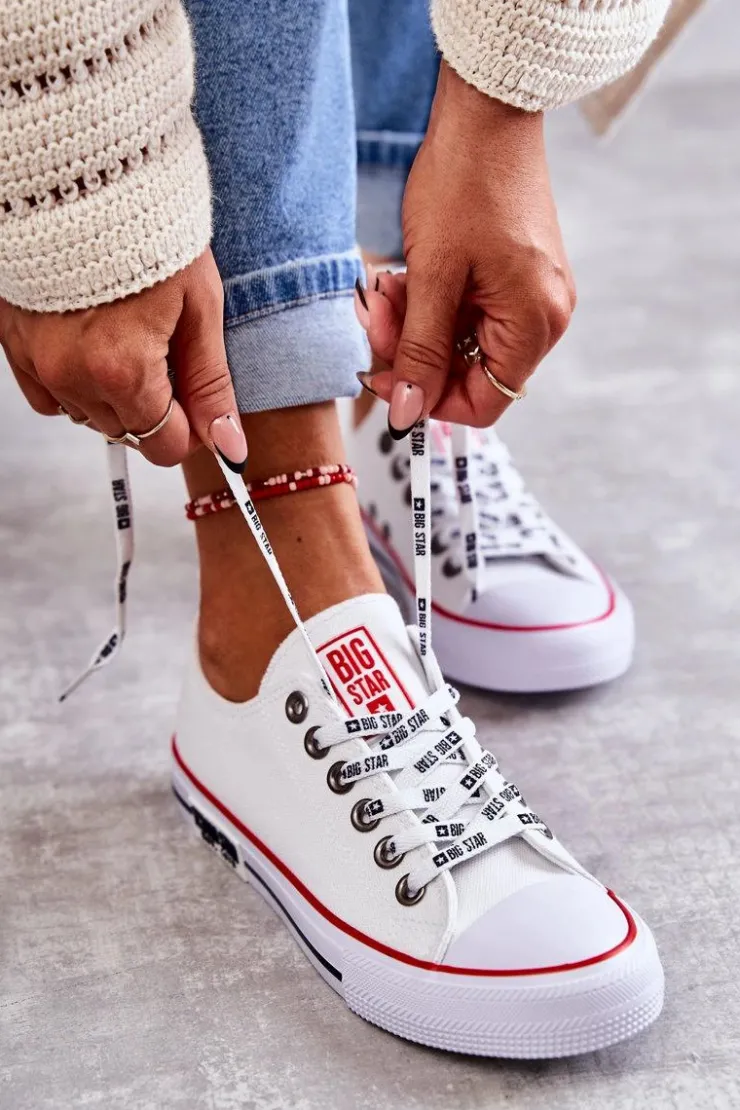 Damskie Big Star Shoes Damskie Materiałowe Trampki Big Star KK274101 Białe