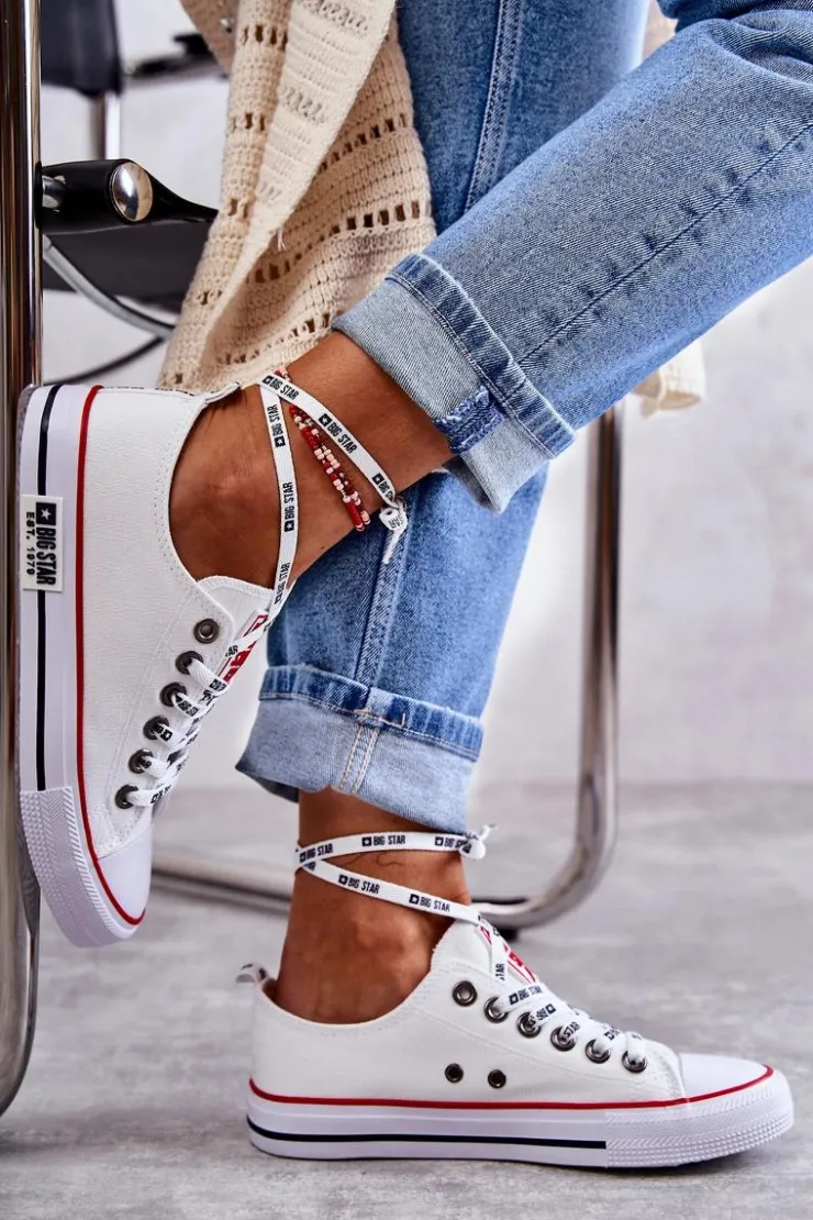 Damskie Big Star Shoes Damskie Materiałowe Trampki Big Star KK274101 Białe