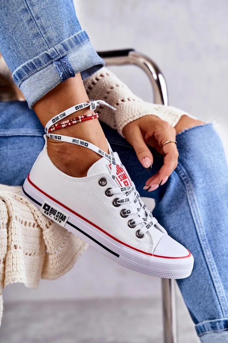 Damskie Big Star Shoes Damskie Materiałowe Trampki Big Star KK274101 Białe