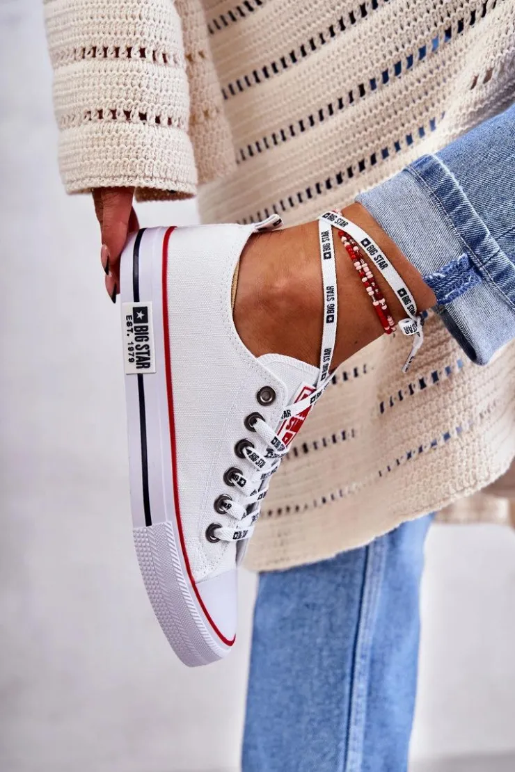 Damskie Big Star Shoes Damskie Materiałowe Trampki Big Star KK274101 Białe