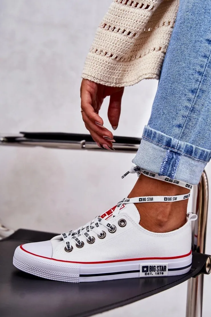 Damskie Big Star Shoes Damskie Materiałowe Trampki Big Star KK274101 Białe
