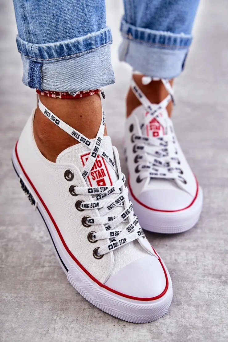 Damskie Big Star Shoes Damskie Materiałowe Trampki Big Star KK274101 Białe