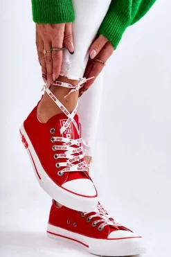 Damskie Big Star Shoes Damskie Materiałowe Trampki Big Star KK274104 Czerwone