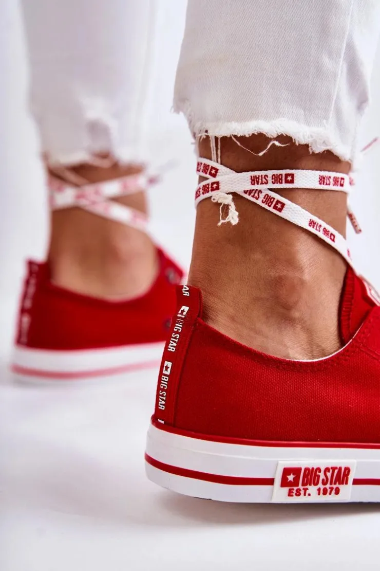 Damskie Big Star Shoes Damskie Materiałowe Trampki Big Star KK274104 Czerwone