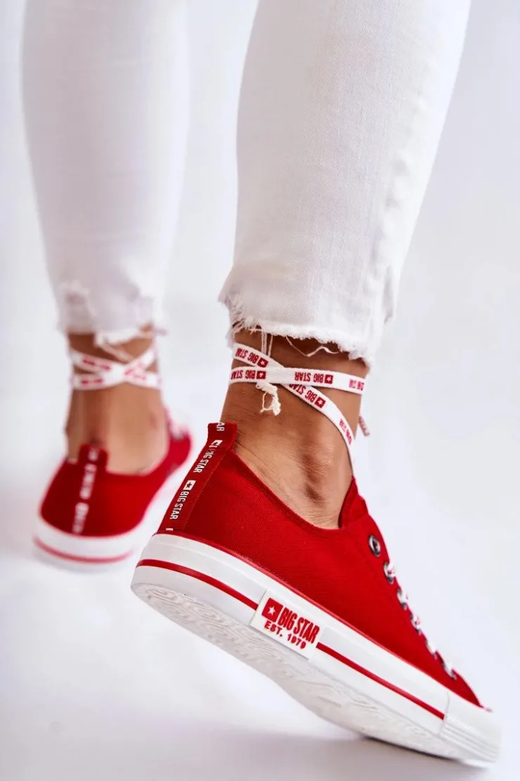 Damskie Big Star Shoes Damskie Materiałowe Trampki Big Star KK274104 Czerwone