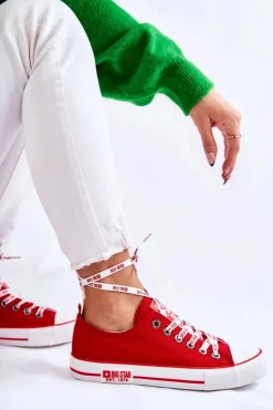 Damskie Big Star Shoes Damskie Materiałowe Trampki Big Star KK274104 Czerwone