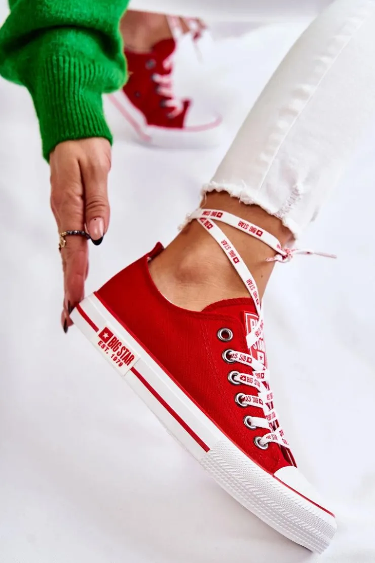 Damskie Big Star Shoes Damskie Materiałowe Trampki Big Star KK274104 Czerwone