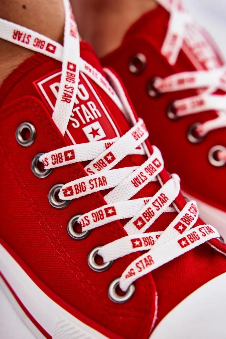 Damskie Big Star Shoes Damskie Materiałowe Trampki Big Star KK274104 Czerwone