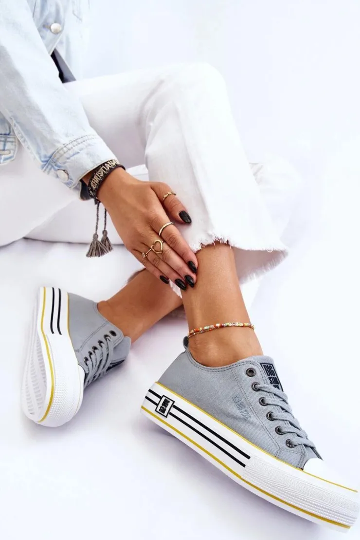 Clearance Big Star Shoes Damskie Materiałowe Trampki Na Platformie Big Star LL274183 Jasnoniebieskie