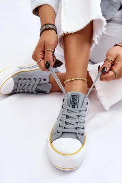 Clearance Big Star Shoes Damskie Materiałowe Trampki Na Platformie Big Star LL274183 Jasnoniebieskie