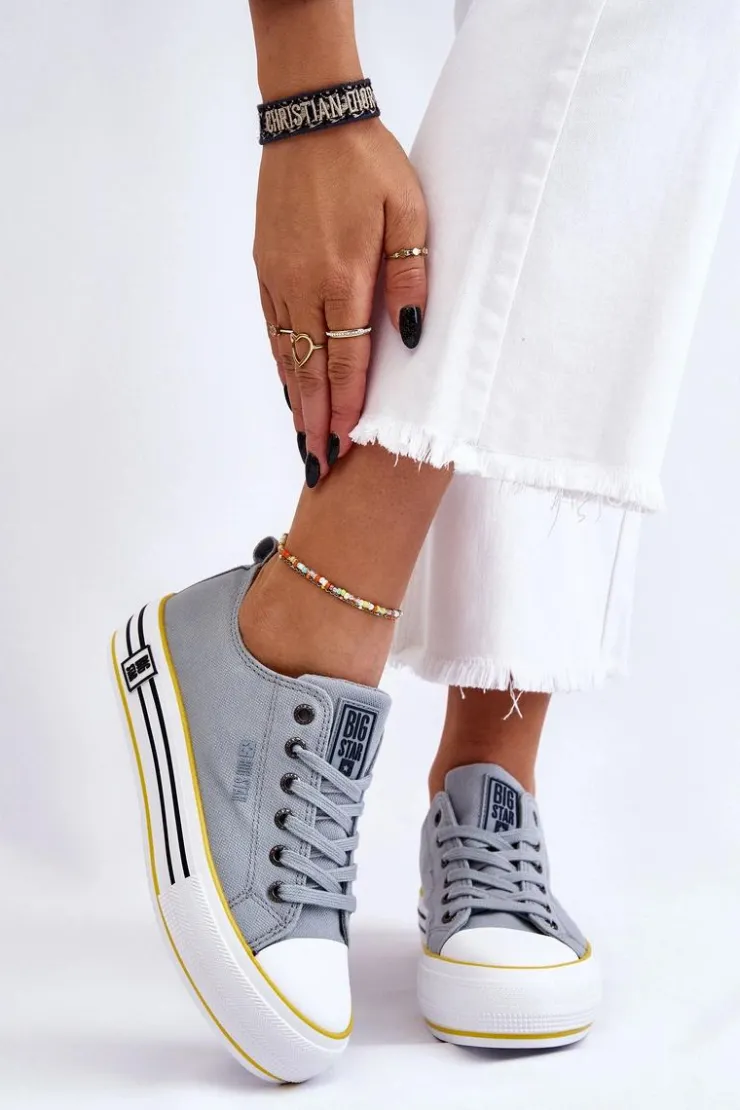 Clearance Big Star Shoes Damskie Materiałowe Trampki Na Platformie Big Star LL274183 Jasnoniebieskie