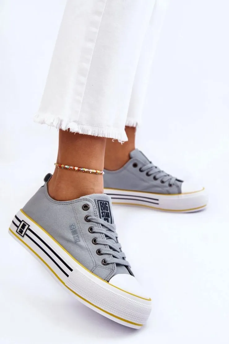 Clearance Big Star Shoes Damskie Materiałowe Trampki Na Platformie Big Star LL274183 Jasnoniebieskie