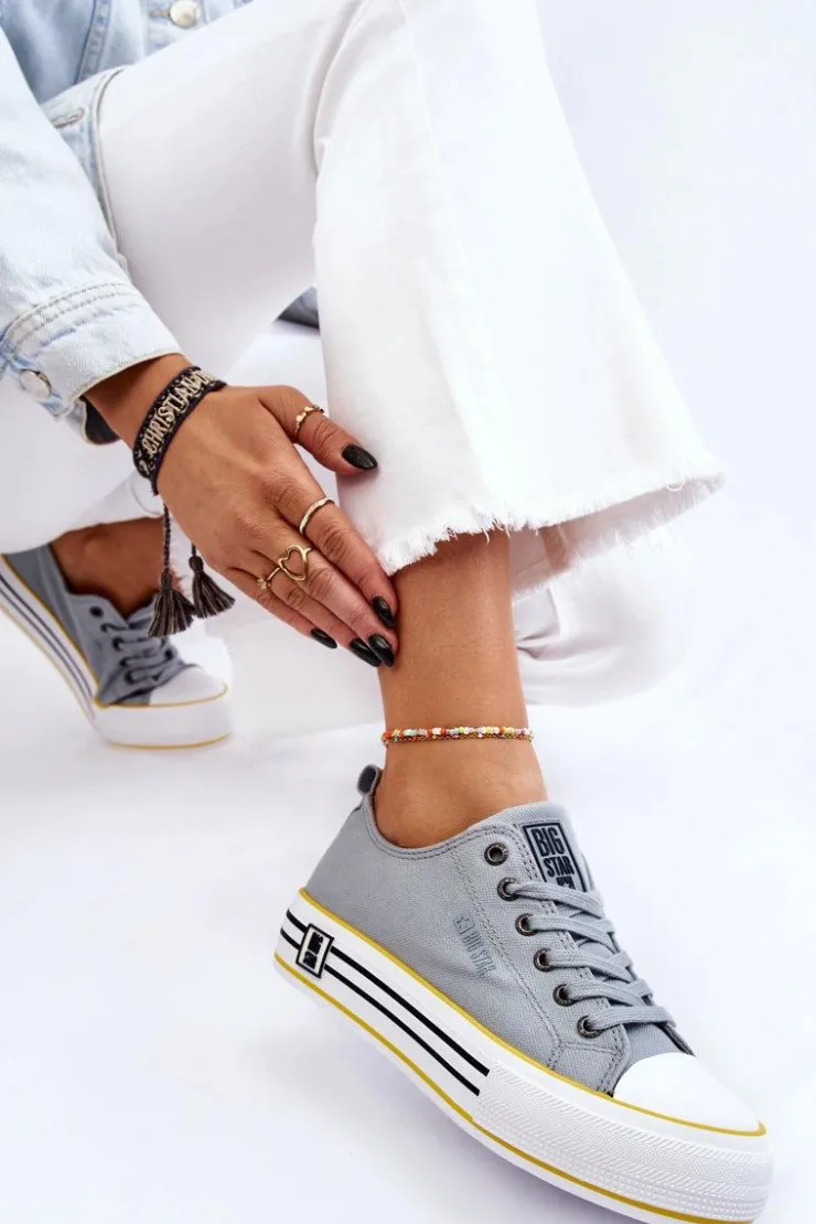 Clearance Big Star Shoes Damskie Materiałowe Trampki Na Platformie Big Star LL274183 Jasnoniebieskie