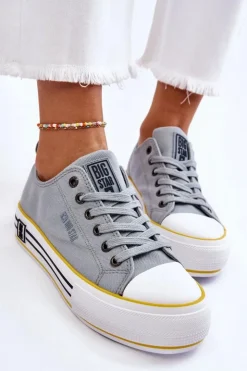 Clearance Big Star Shoes Damskie Materiałowe Trampki Na Platformie Big Star LL274183 Jasnoniebieskie