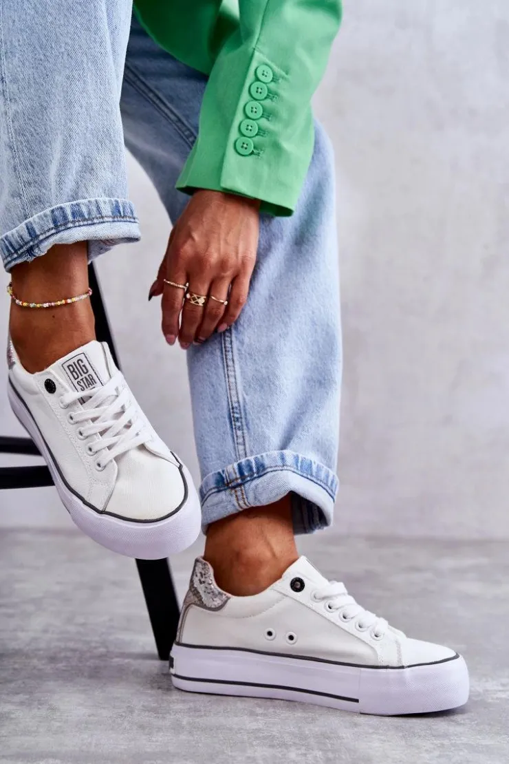 Damskie Big Star Shoes Damskie Materiałowe Trampki Big Star KK274037 Białe