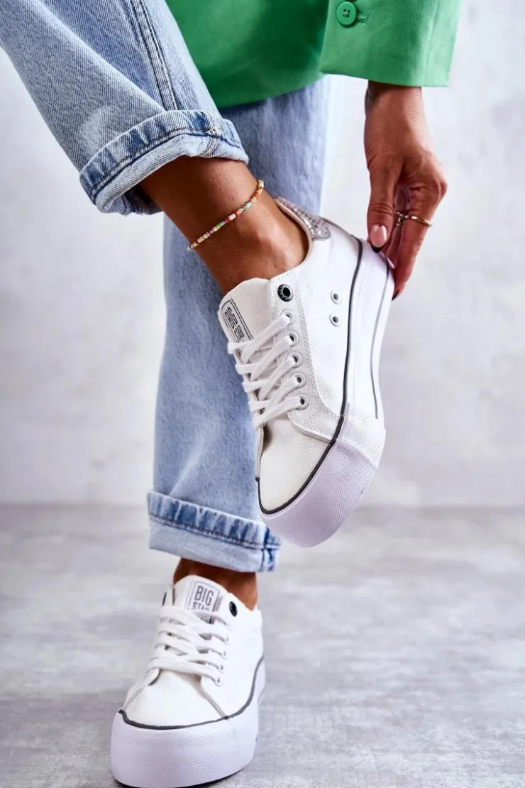 Damskie Big Star Shoes Damskie Materiałowe Trampki Big Star KK274037 Białe