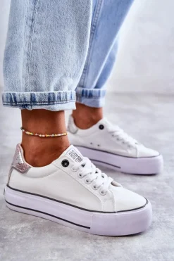 Damskie Big Star Shoes Damskie Materiałowe Trampki Big Star KK274037 Białe