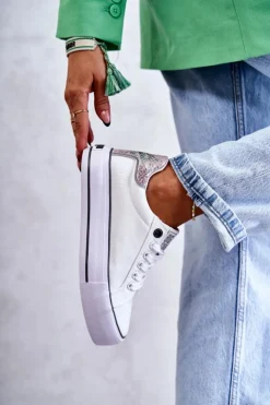 Damskie Big Star Shoes Damskie Materiałowe Trampki Big Star KK274037 Białe