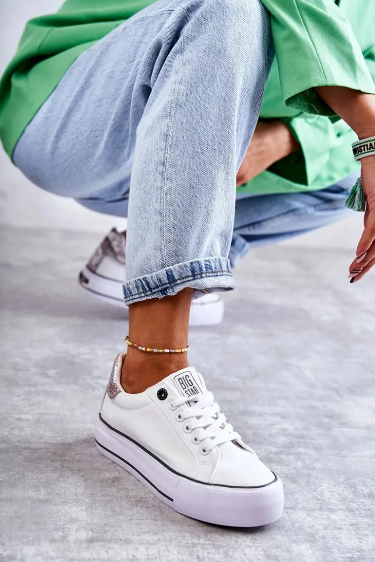 Damskie Big Star Shoes Damskie Materiałowe Trampki Big Star KK274037 Białe