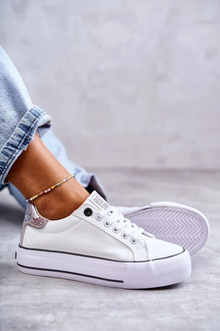 Damskie Big Star Shoes Damskie Materiałowe Trampki Big Star KK274037 Białe