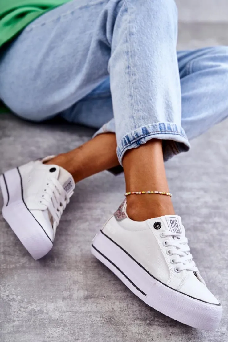 Damskie Big Star Shoes Damskie Materiałowe Trampki Big Star KK274037 Białe
