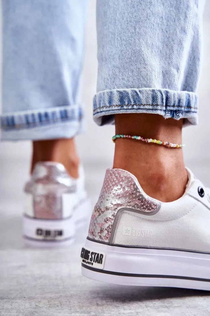 Damskie Big Star Shoes Damskie Materiałowe Trampki Big Star KK274037 Białe