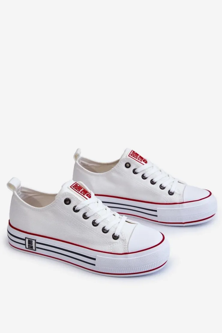 Big Star Shoes Trampki Damskie Big Star|Trampki Damskie Niskie*Damskie Materiałowe Trampki Na Platformie Big Star LL274180 Białe