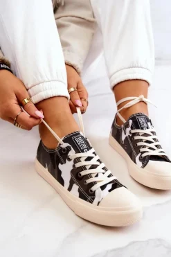 Outlet Big Star Shoes Damskie Materiałowe Trampki Moro BIG STAR JJ274237 Biało-Szare