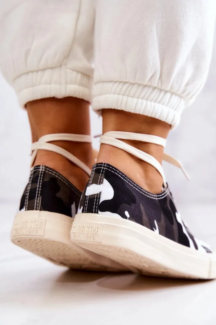 Outlet Big Star Shoes Damskie Materiałowe Trampki Moro BIG STAR JJ274237 Biało-Szare