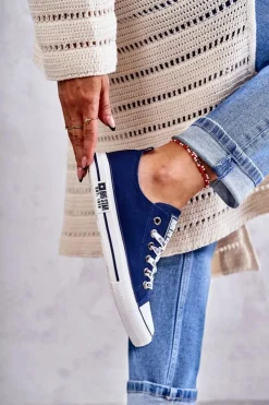 Big Star Shoes Trampki Damskie Big Star|Trampki Damskie Niskie*Damskie Materiałowe Trampki Big Star KK274103 Granatowe