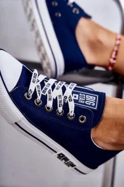 Big Star Shoes Trampki Damskie Big Star|Trampki Damskie Niskie*Damskie Materiałowe Trampki Big Star KK274103 Granatowe