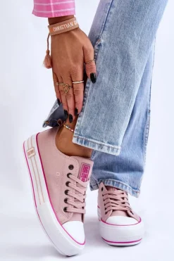 Damskie Big Star Shoes Damskie Materiałowe Trampki Na Platformie Big Star LL274181 Różowe