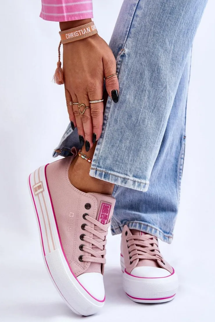 Damskie Big Star Shoes Damskie Materiałowe Trampki Na Platformie Big Star LL274181 Różowe
