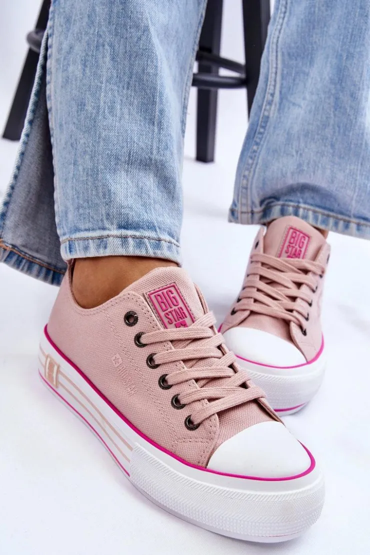 Damskie Big Star Shoes Damskie Materiałowe Trampki Na Platformie Big Star LL274181 Różowe